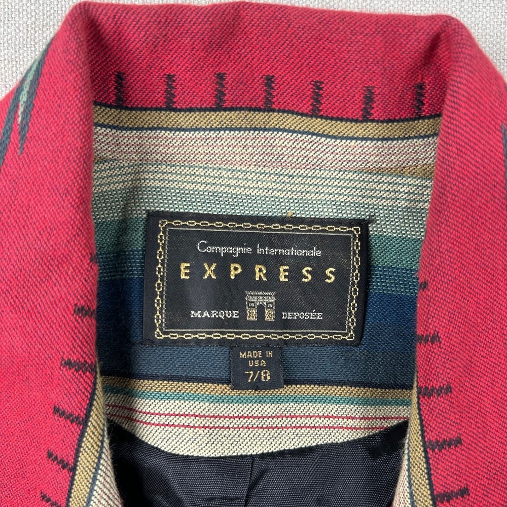 Vintage Express Blazer Womens 7/8 Aztec Print Waistcoat Southwestern 80s 90s - Picture 3 of 10